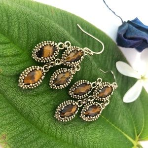 Vibrant Handmade Tigers Eye Earrings - Four Stone Victorian Style